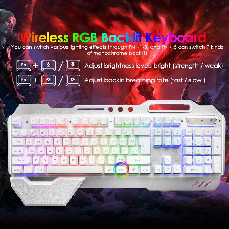 LexonElec Wireless Gaming Keyboard and Mouse,RGB Backlit Rechargeable Keyboard Mouse with 5000mAh Battery Metal Panel,Removable Hand Rest Mechanical Feel Keyboard and 7 Color Gaming Mute Mouse for PC Gamers - Image 2